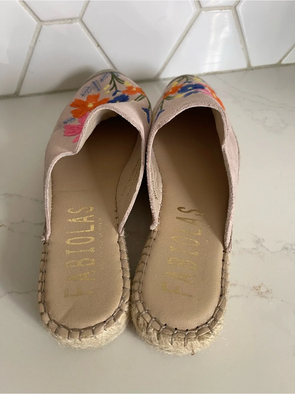 Fabiola Pink Floral Embroidered Espadrille Slip-On Mules